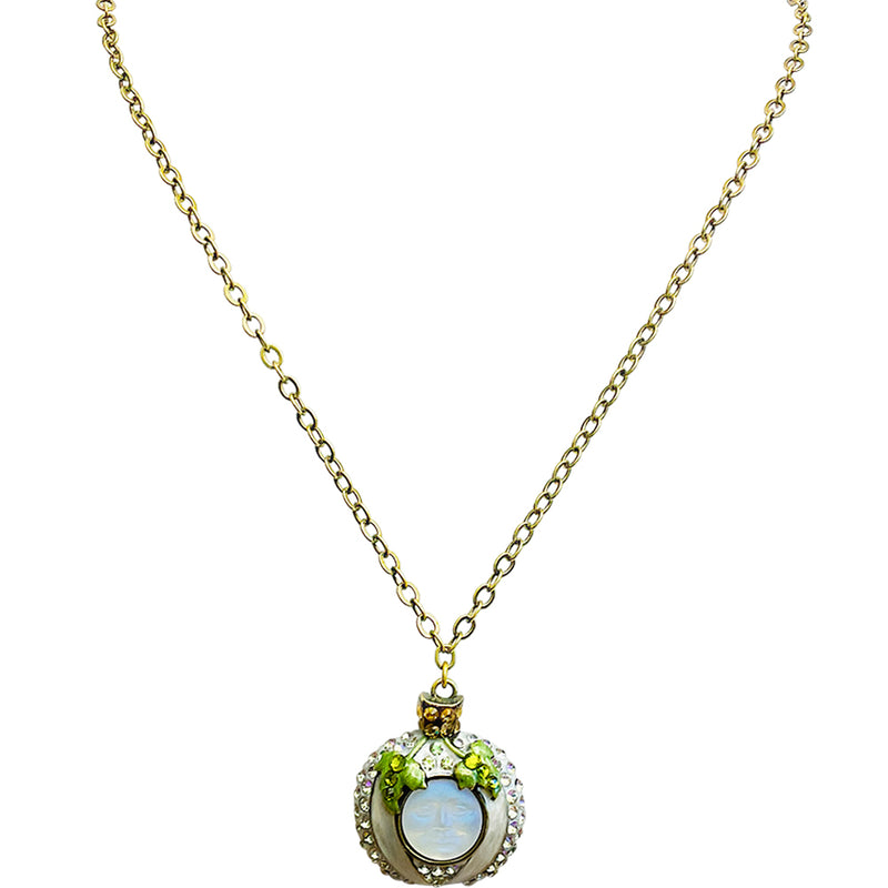 "One Of A Kind" Glass Seaview Moon Pumpkin Chain Necklace (Brasstone/White)