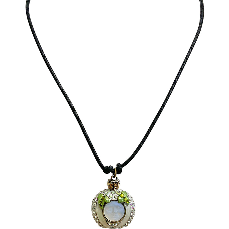 "One Of A Kind" Glass Seaview Moon Pumpkin Cord Necklace (Brasstone/White)