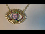 Glass Seaview Moon Angel Eye Necklace (Goldtone)