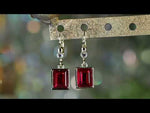 Brilliant Emerald Cut Petite Leverback Earrings (Goldtone/Ruby Red)