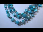A Chance Romance Turquoise Mother of Pearl 3 Strand Freeform Necklace (Silvertone)