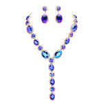 Glamour Queen Necklace & Pierced Earrings Set (Goldtone/Blue Sphinx)