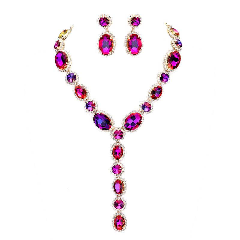 Glamour Queen Necklace & Pierced Earrings Set (Goldtone/Mystic Iridis)