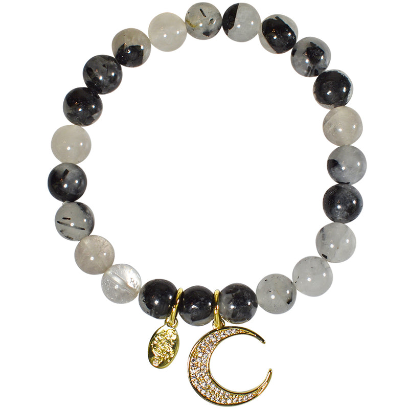 Peach & Black Moonstone Bracelet (moon charm)