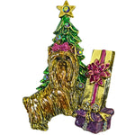 Yorkie Christmas Surprise Pin Pendant (Goldtone)