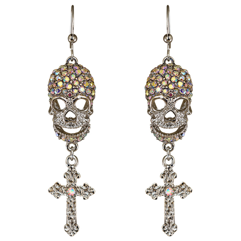 Fright Night Skull & Cross French Wire Earrings (Silvertone)