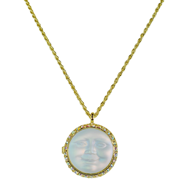 Love Never Dies Glass Seaview Moon Locket Necklace (Goldtone/Crystal AB)