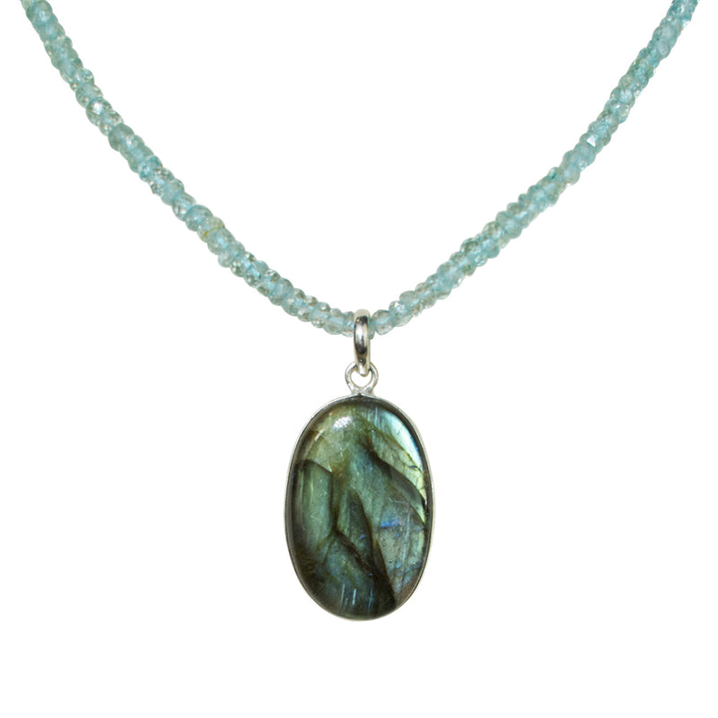 Dream Light Labradorite Pendant And Aquamarine  Beaded Necklace (Labradorite/Aquamarine)