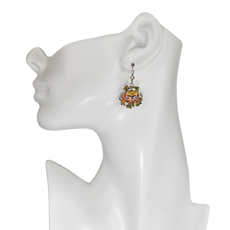 Sugar Skull Pumpkin Leverback Earrings (Silvertone)