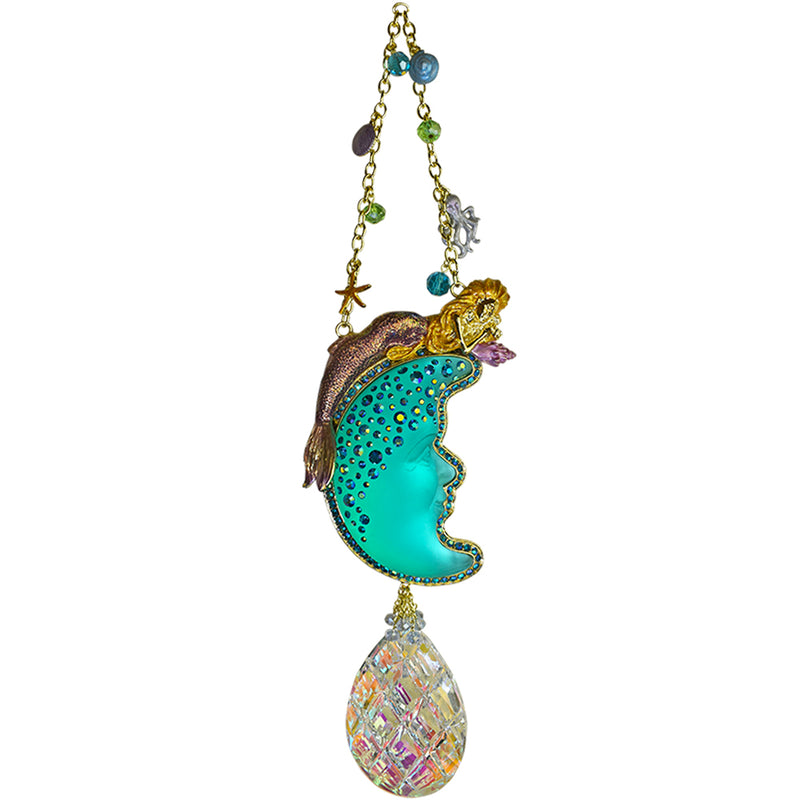 Mermaid Magic Goddess Moon Shadow Ornament (Goldtone/Mermaid Azure)
