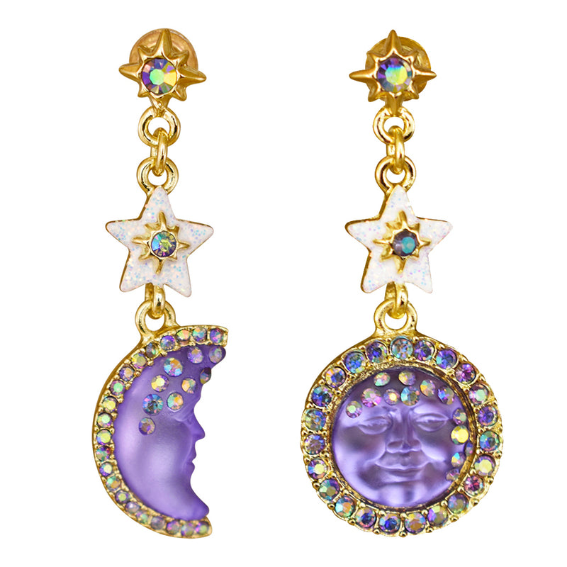 Goddess Seaview Moon Asymmetric Pierced Earrings (Goldtone/Twilight Purple)