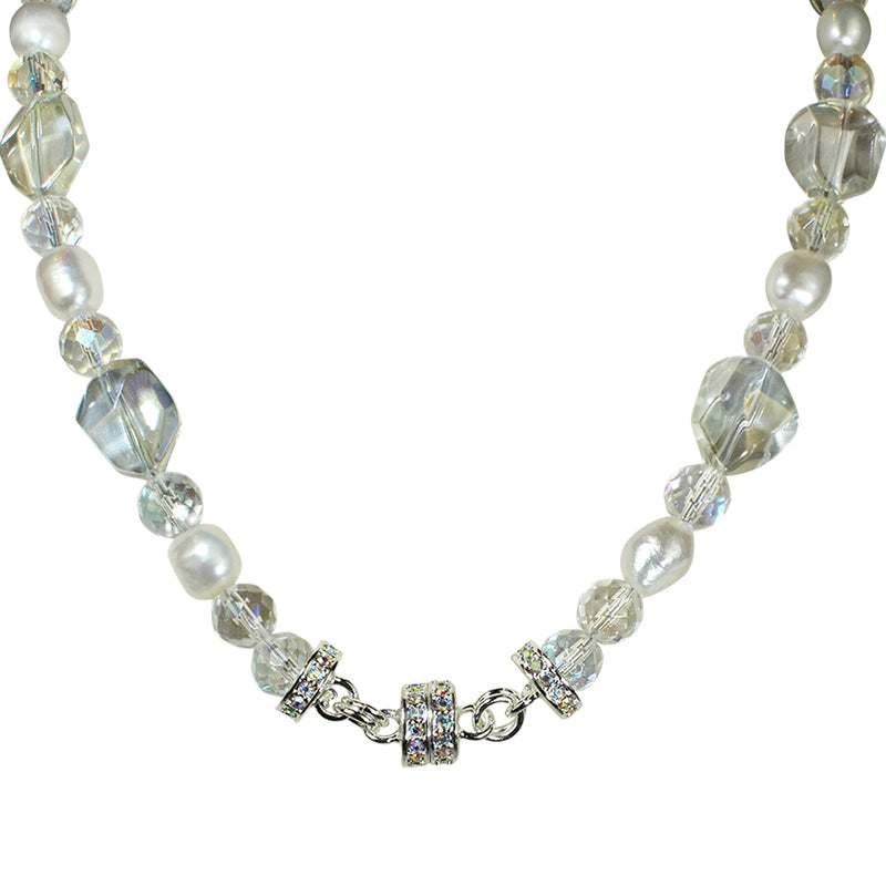 Crystal Queen Fresh Water Pearl Magnetic Interchangeable Necklace (Sterling Silvertone)