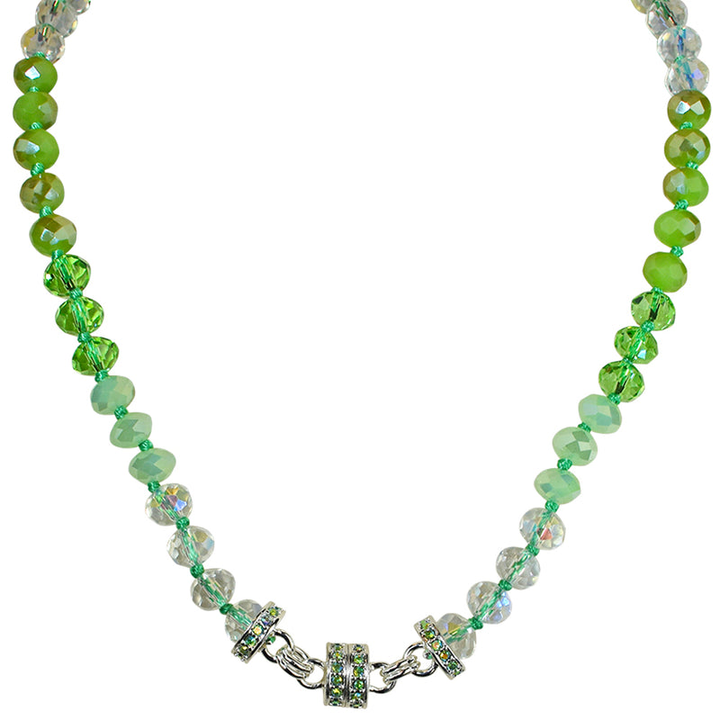 Divine Ombre 8mm Beaded Magnetic Interchangeable Necklace (Sterling Silvertone/Green)