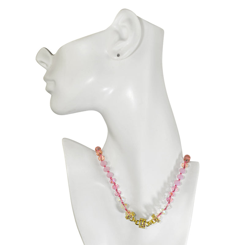 Divine Ombre 8mm Beaded Magnetic Interchangeable Necklace (Goldtone/Pink)