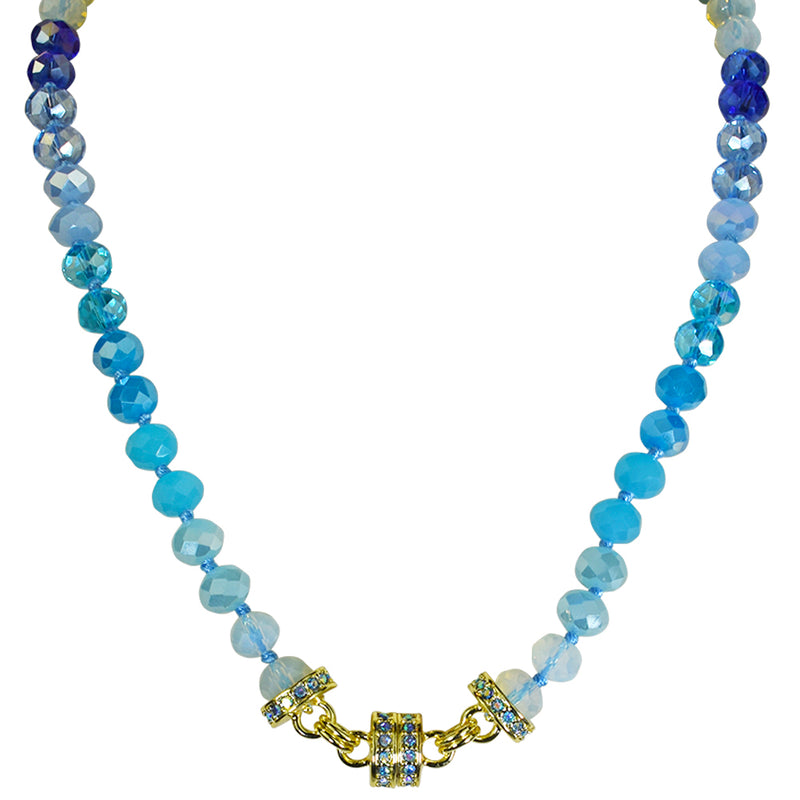 Divine Ombre 8mm Beaded Magnetic Interchangeable Necklace (Goldtone/Blue)