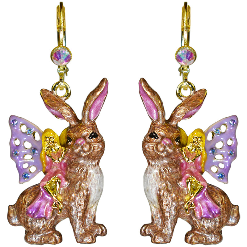 Fairyland Bunny Leverback Earrings (Goldtone)