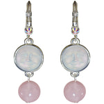 Glass Seaview Moon Rose Quartz Leverback Earrings (Sterling Silvertone/Crystal AB)