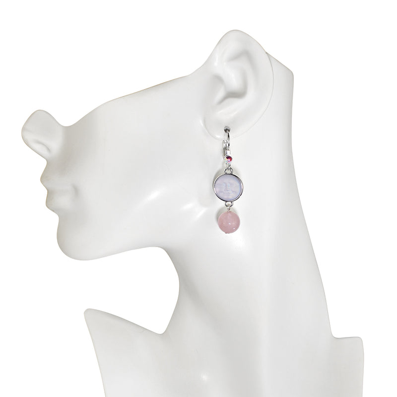 Glass Seaview Moon Rose Quartz Leverback Earrings (Sterling Silvertone/Crystal AB)