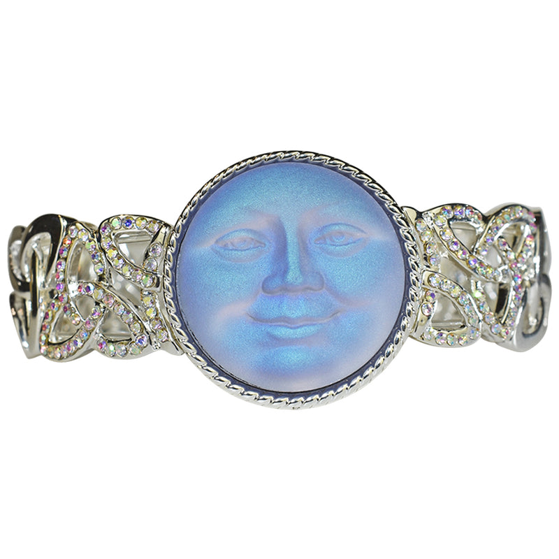 Celtic Knot 25mm Glass Seaview Moon Stretch Bracelet (Sterling Silvertone/Tanzanite AB)