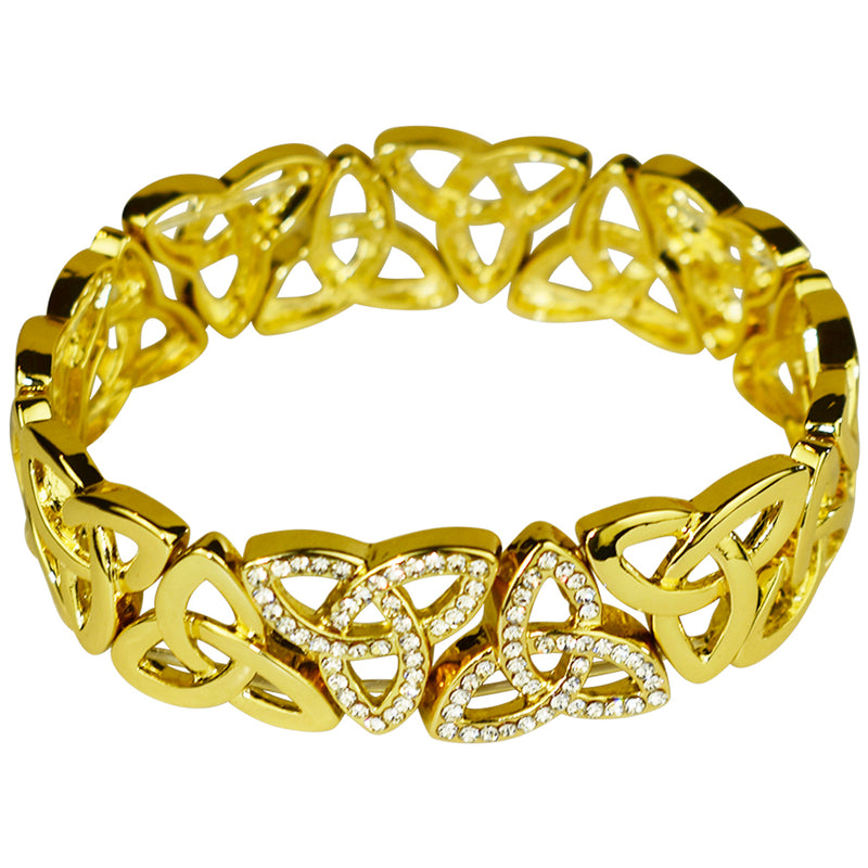 Celtic Knot Crystal Stretch Bracelet (Goldtone)