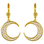 Crescent Moon CZ Leverback Earrings (Goldtone)