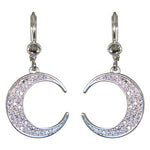 Crescent Moon CZ Leverback Earrings (Sterling Silvertone)