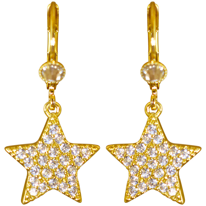 Fairy Diamond Star CZ Leverback Earrings (Goldtone)
