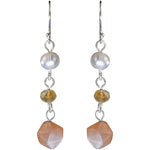 Precious Sunstone & Cultured Pearl French Wire Earrings(.925 Sterling Silver)