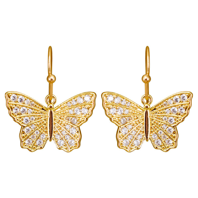 Crystal CZ Butterfly French Wire Earrings (Goldtone)