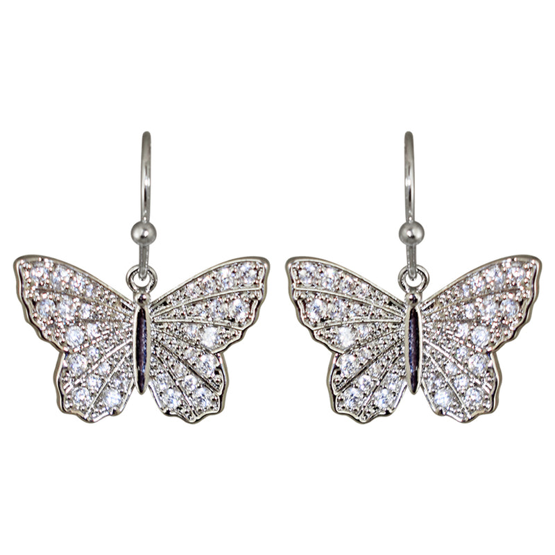 Crystal CZ Butterfly French Wire Earrings (Silvertone)
