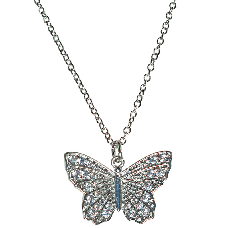 Crystal CZ Butterfly Necklace (Silvertone)
