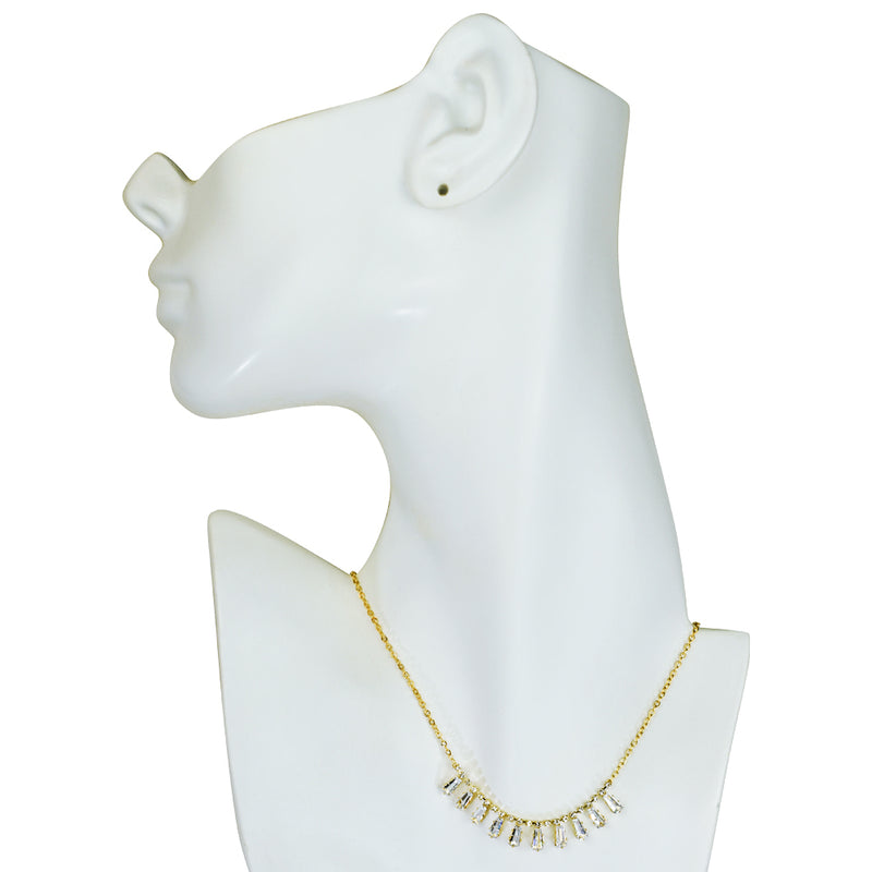 Fairy Shimmer Crystal CZ Baguette Necklace (Goldtone)