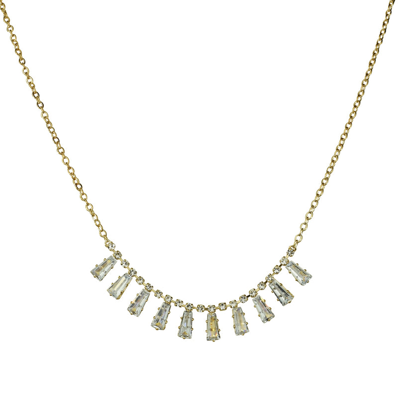 Fairy Shimmer Crystal CZ Baguette Necklace (Goldtone)