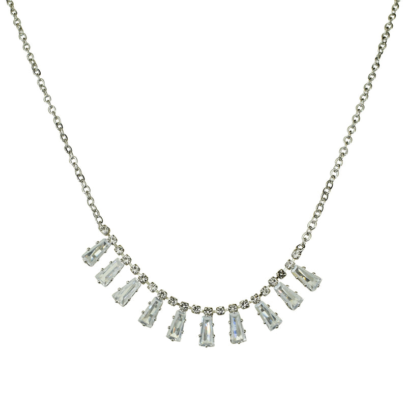Fairy Shimmer Crystal CZ Baguette Necklace (Silvertone)