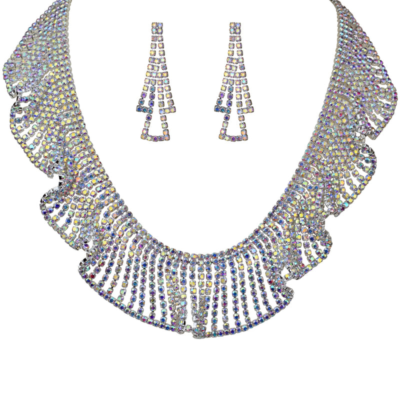 Crystal Lace Necklace & Earrings Set (Silvertone)