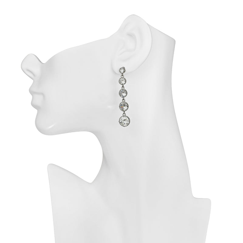 Crystal CZ Drops Pierced Earrings (Silvertone)
