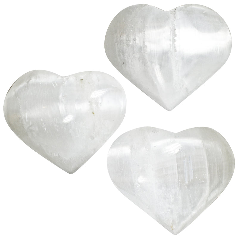 Hand Carved Moroccan Selenite Heavenly Heart (White)