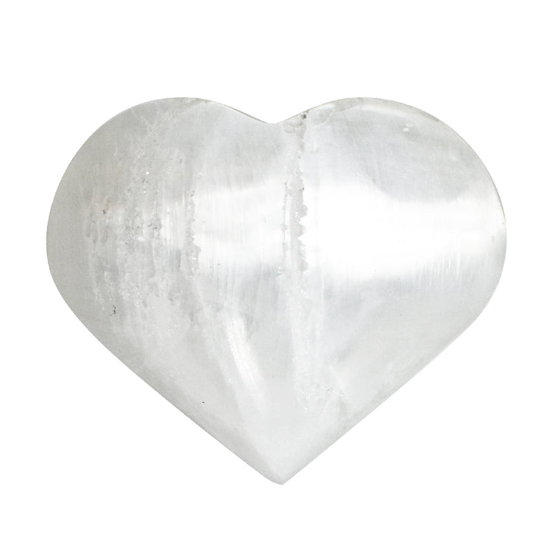 Hand Carved Moroccan Selenite Heavenly Heart (White)