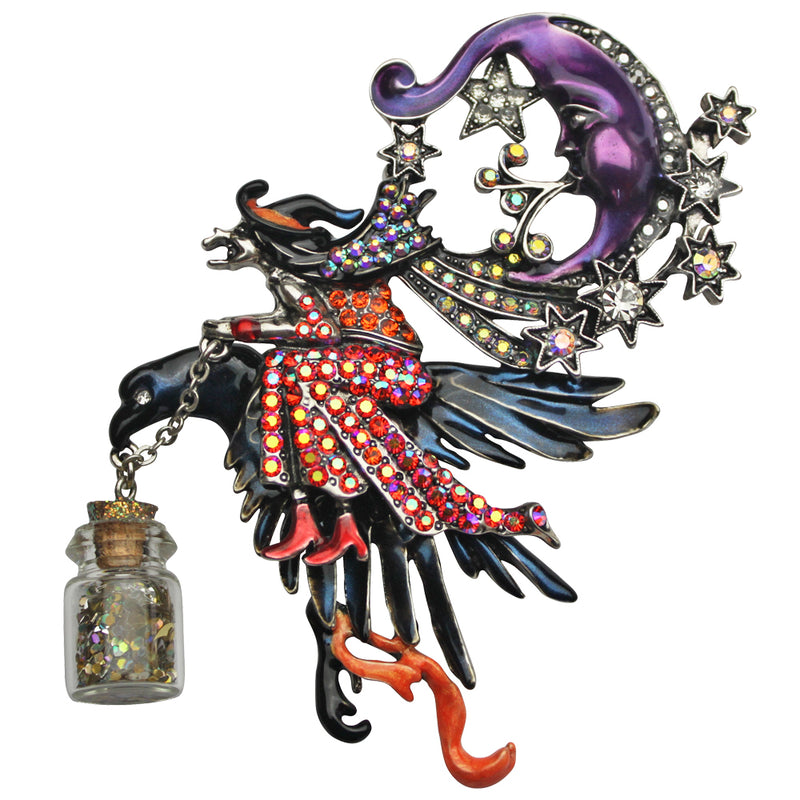 Night Rider Witch Pin Pendant (Antique Silvertone)