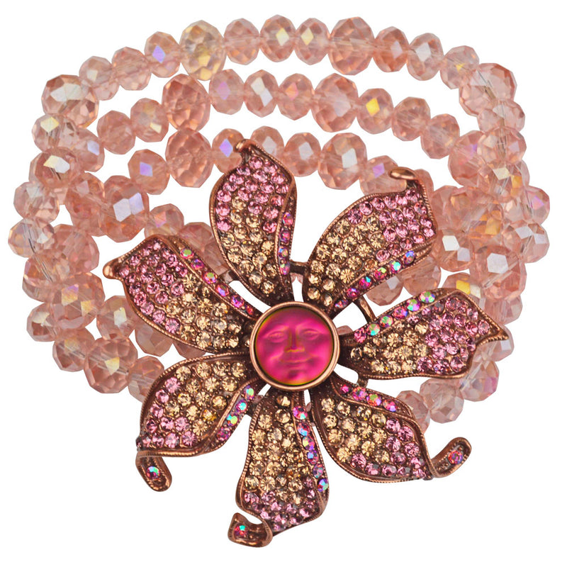 Seaview Moon Stargazer Beaded Stretch Bracelet (Coppertone/Iridis Glass Moon)