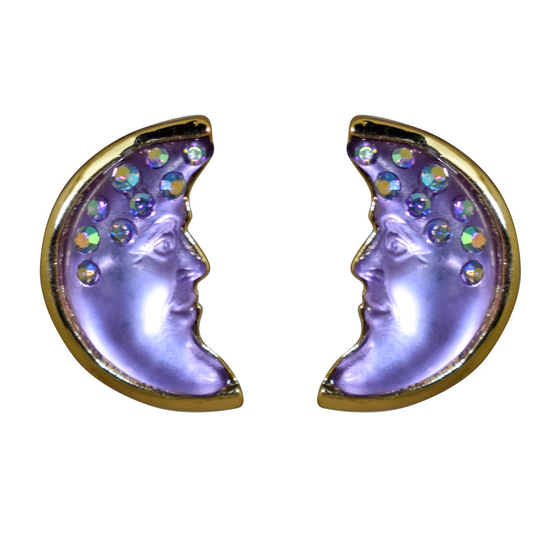 Classic Goddess Moon Shadow Pierced Earrings (Goltone/Twilight Purple)