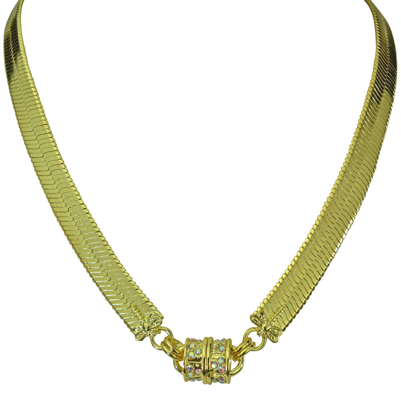 Starlight Dragonfly Reversible Herringbone Necklace (Goldtone)