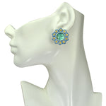 Forget Me Not Goddess 12mm Seaview Moon Pierced Earrings (Sterling Silvertone)