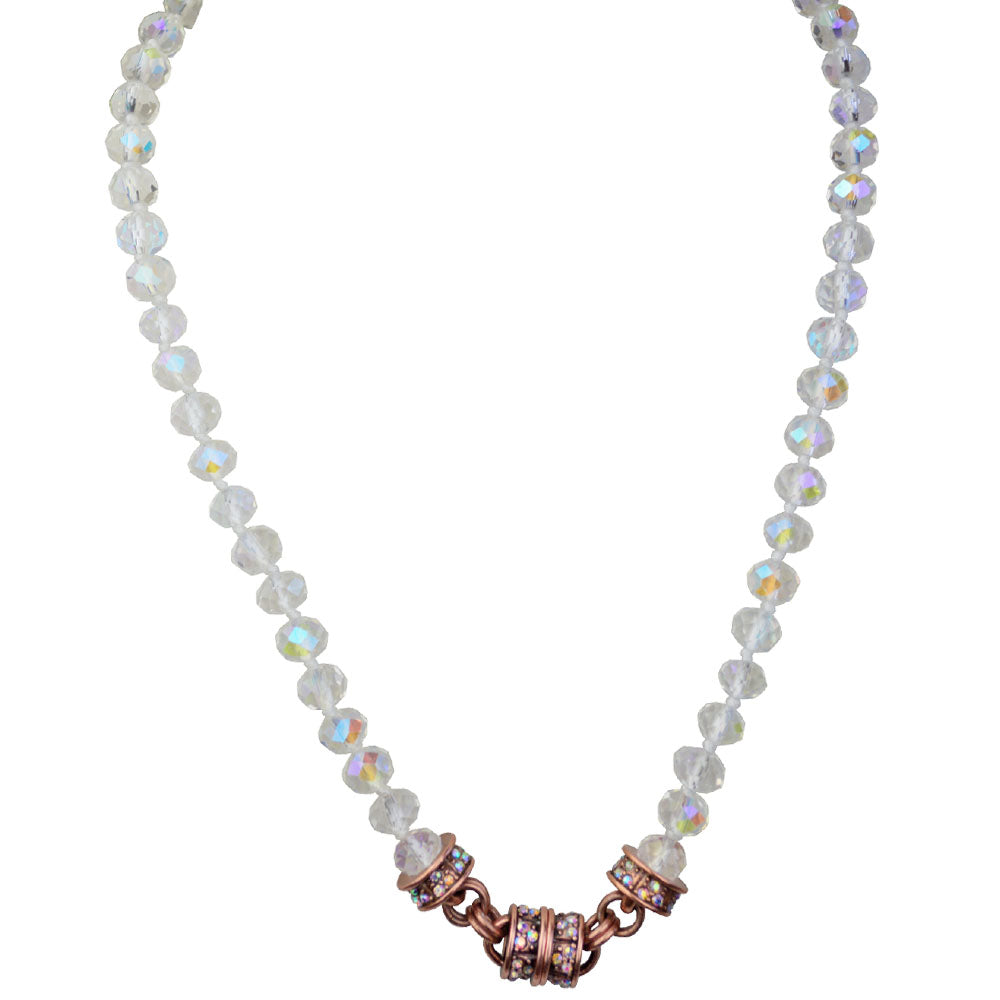 Divine Sparkle 10mm Crystal Beaded Magnetic Necklace (Silvertone/Crystal AB)