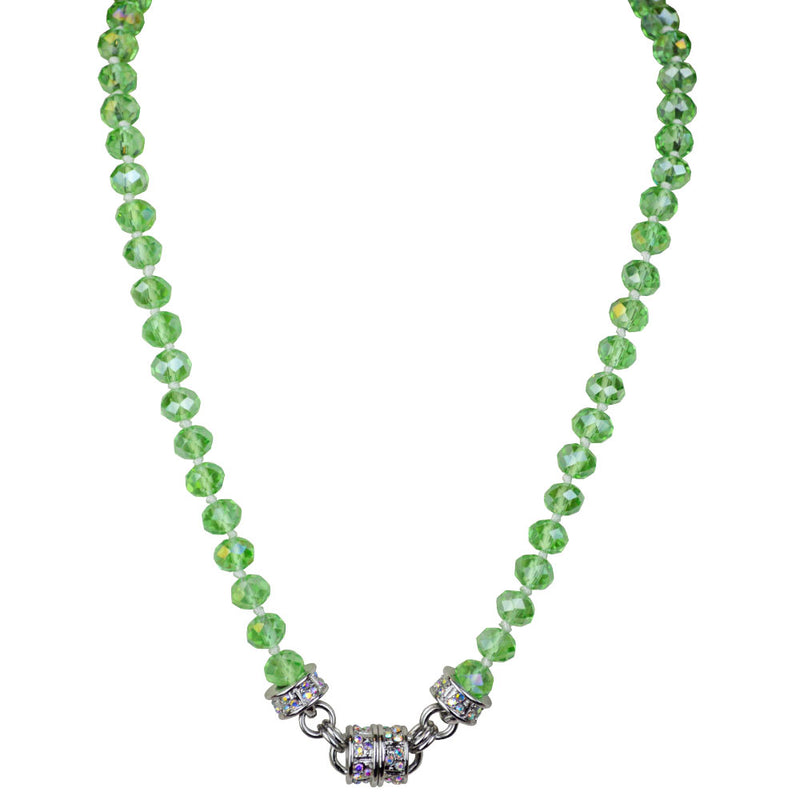 Green Envy Beaded Magnetic Necklace (Silvertone)