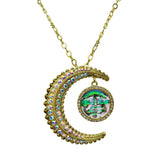 To The Moon And Back Seaview Water Moon Pin Pendant Necklace (Goldtone/Crystal AB)