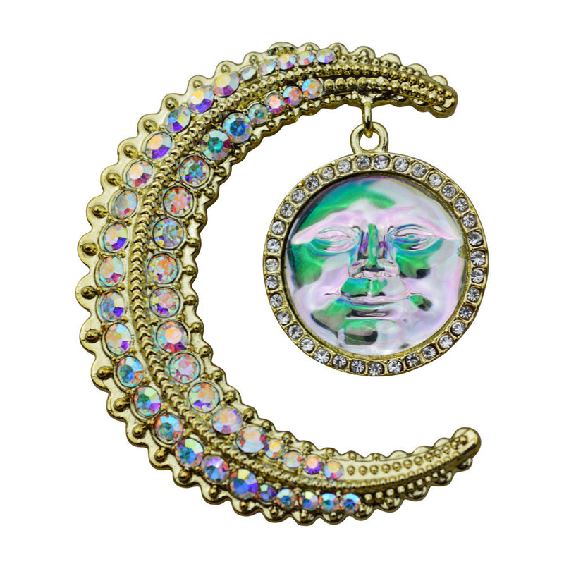 To The Moon And Back Seaview Water Moon Pin Pendant Necklace (Goldtone/Crystal AB)