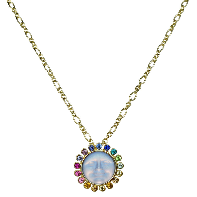 Rainbow Memories Seaview Moon 12mm Glass Necklace (Goldtone/Crystal AB)