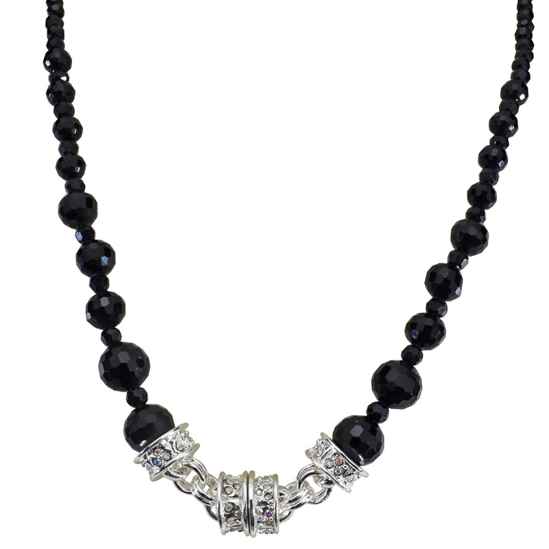 Belle Of The Ball Beaded Magnetic Interchangeable Necklace (Sterling Silvertone/Jet)