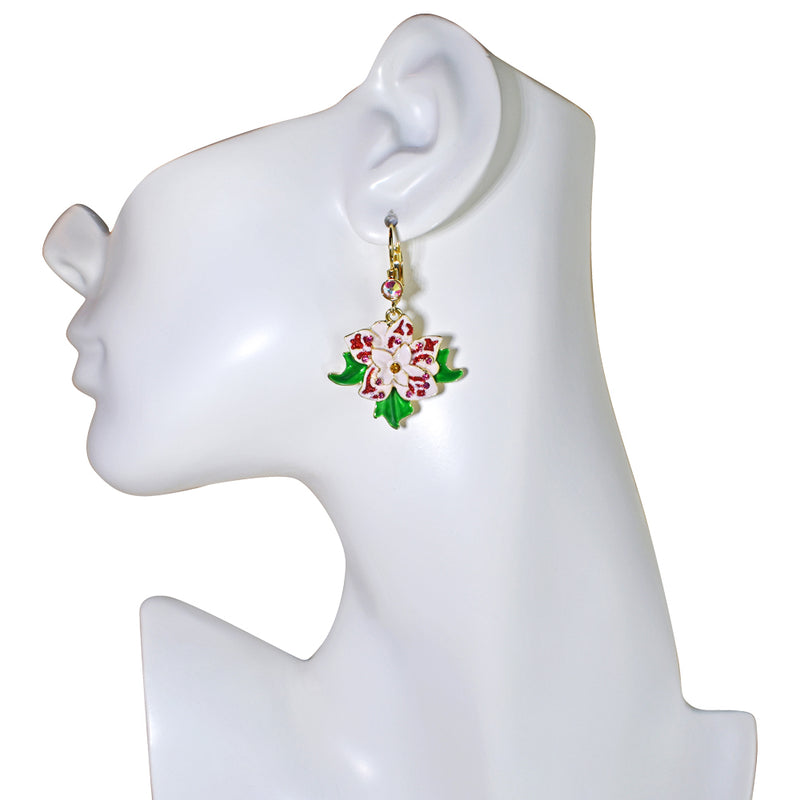 Enchanted Christmas Flower Leverback Earrings (Goldtone)